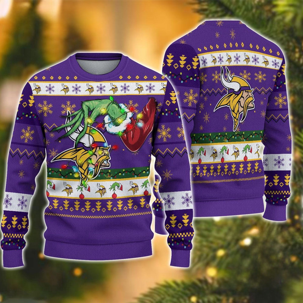 Minnesota Vikings Special Grinch's Hand Football Christmas Ugly Sweater