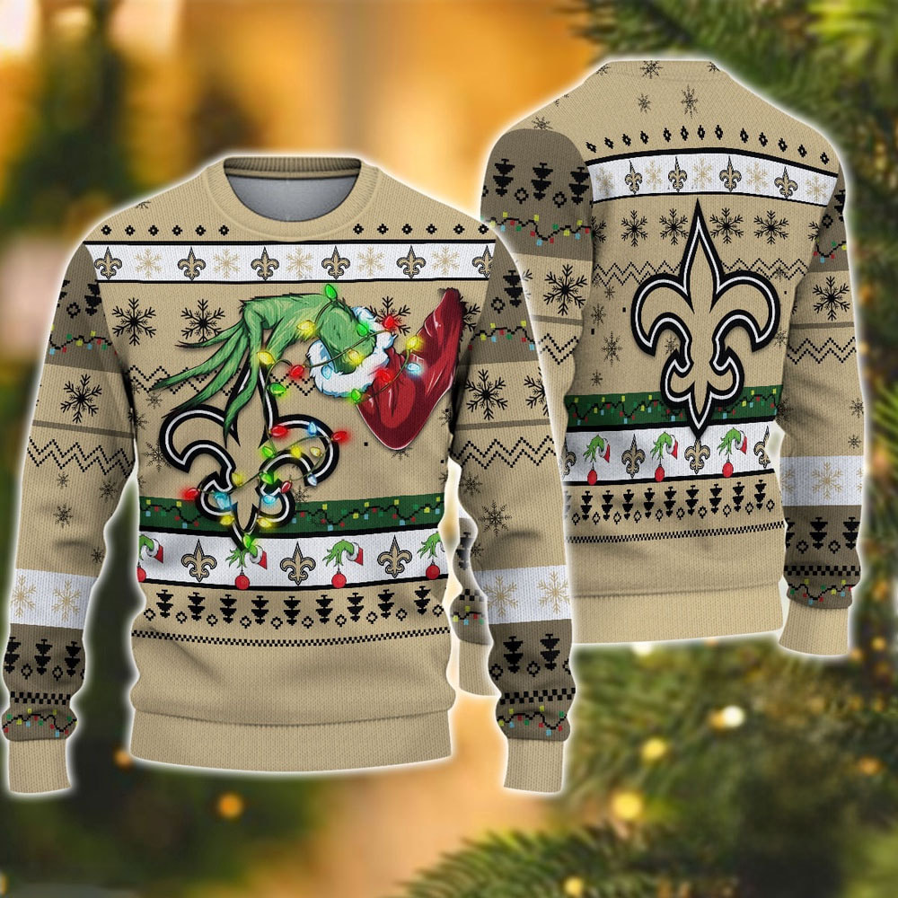 New Orleans Saints Special Grinch's Hand Football Christmas Ugly Sweater