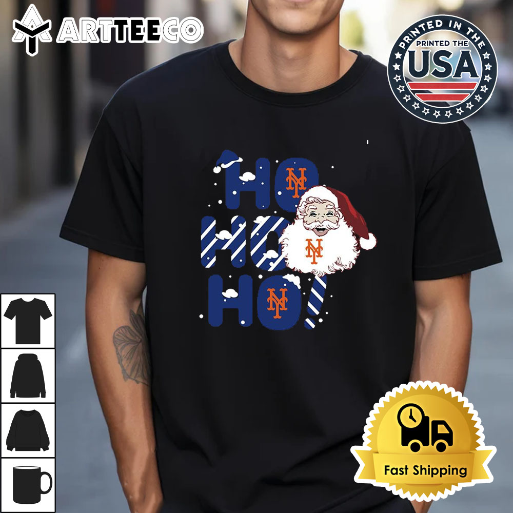 New York Mets Santa Claus Ho Ho Ho Christmas Retro T Shirt 1