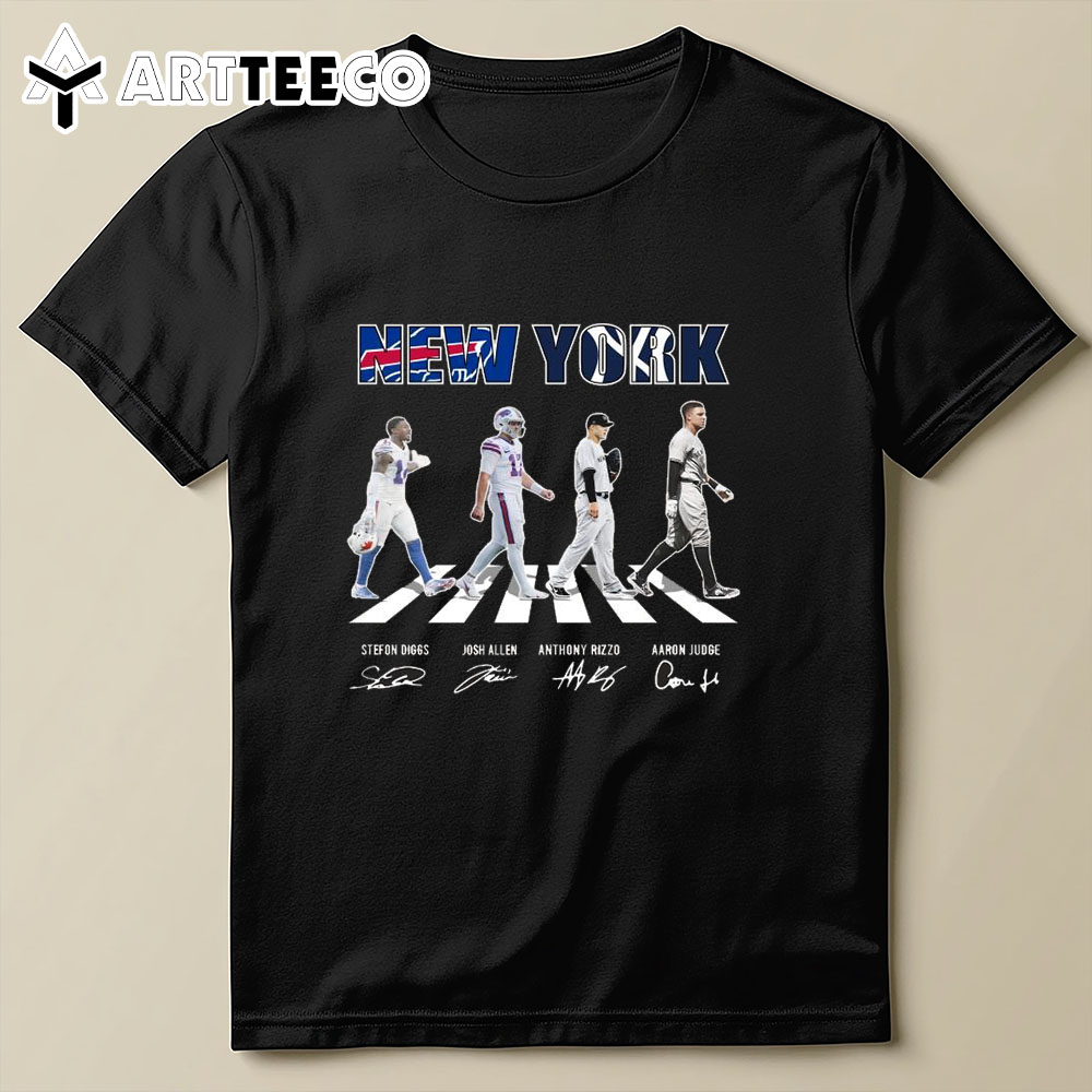 New York Teams Sport Buffalo Bills New York Yankees Walking Signatures 2024 T Shirt