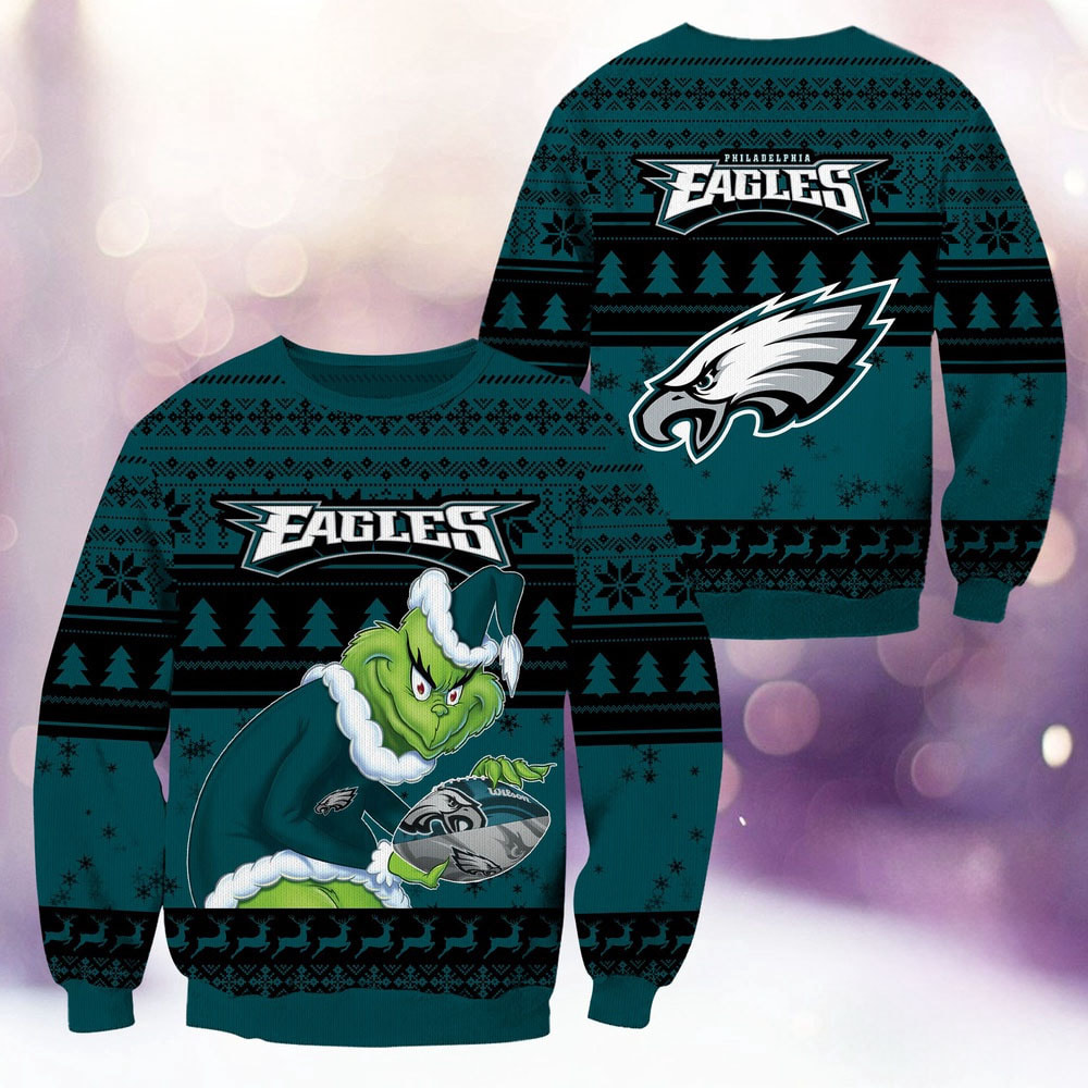 Philadelphia Eagles Football Grinch Christmas Ugly Sweater