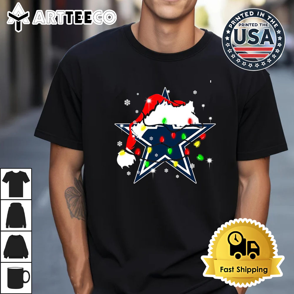 Santa Dallas Cowboys Logo Christmas Retro T Shirt 1