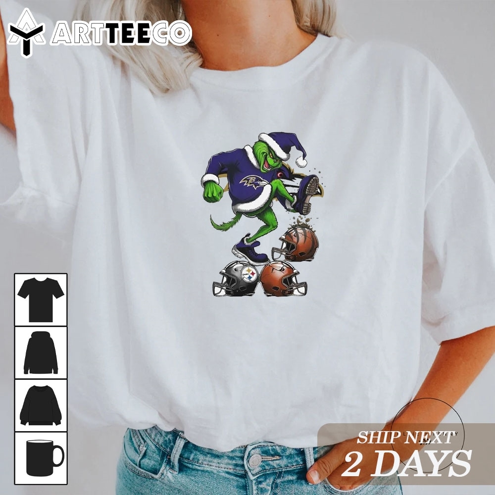 Santa Grinch Baltimore Ravens NFL Stomp On Teams Christmas 2024 T Shirt