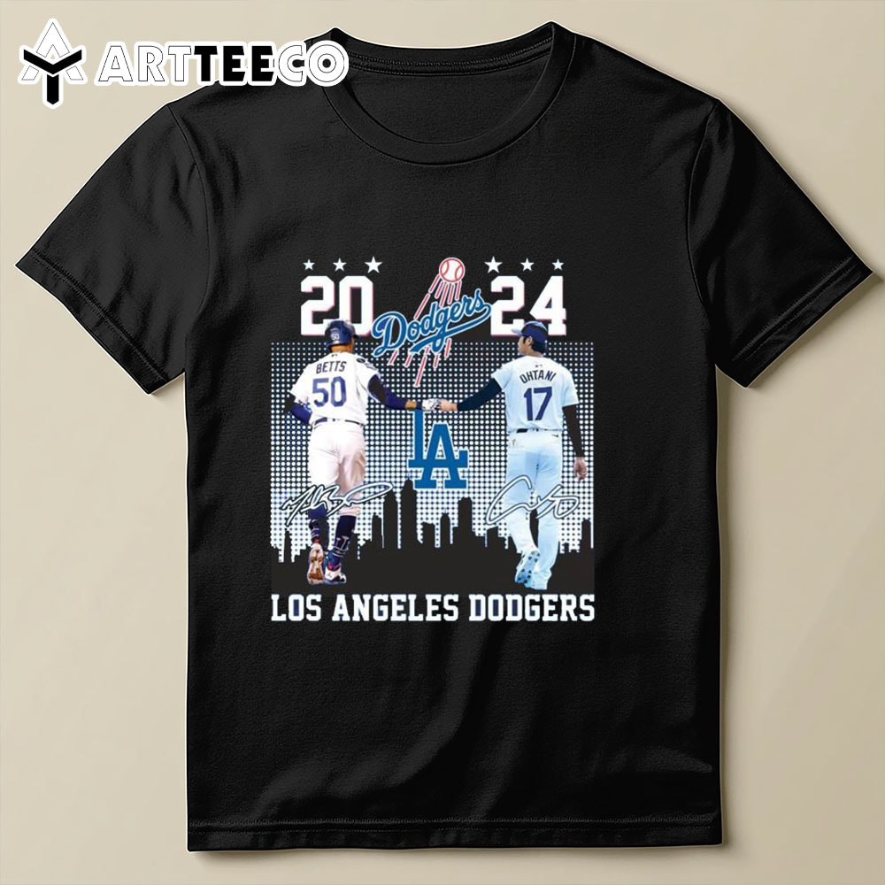 Shohei Ohtani Mookie Betts Los Angeles Dodgers 2024 Skyline Signature T Shirt