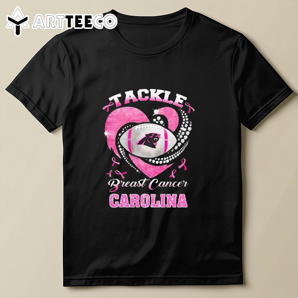 Tackle Breast Cancer Awareness Carolina Panthers Diamond Heart T Shirt