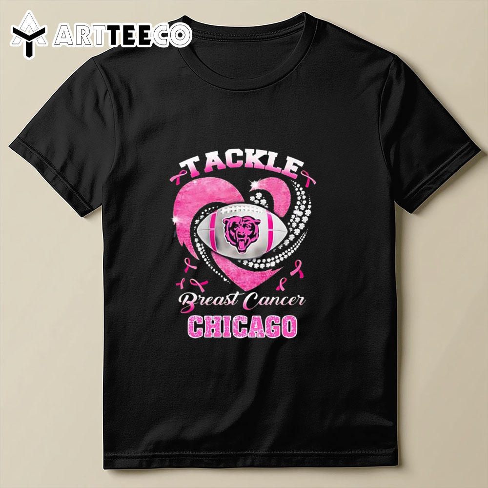 Tackle Breast Cancer Awareness Chicago Bears Diamond Heart T Shirt