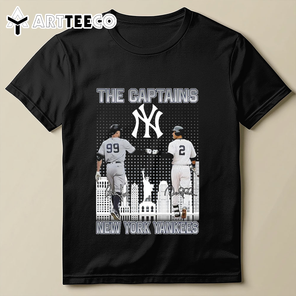 The Captains New York Yankees Aaron James Judge And Derek Jeter Signatures Skyline 2024 T Shirt