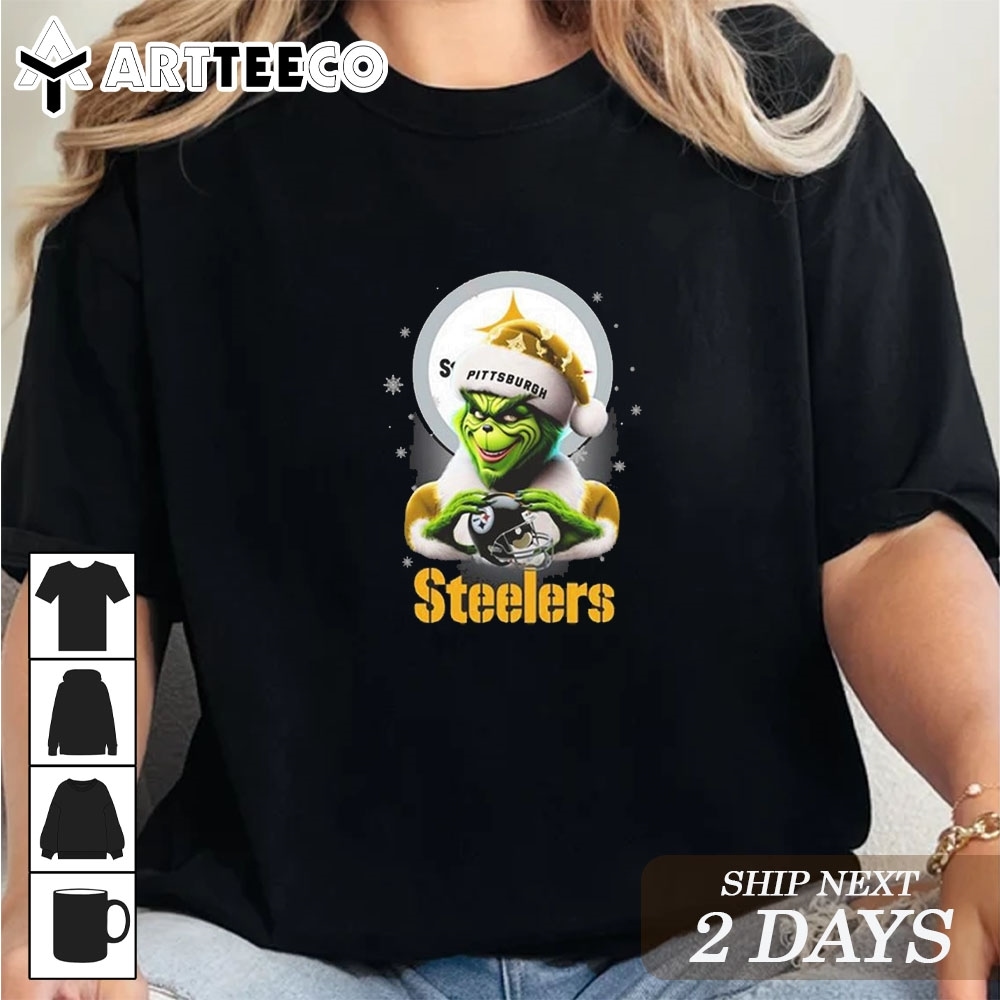 The Santa Grinch Love Pittsburgh Steelers NFL Merry Christmas 2024 T Shirt