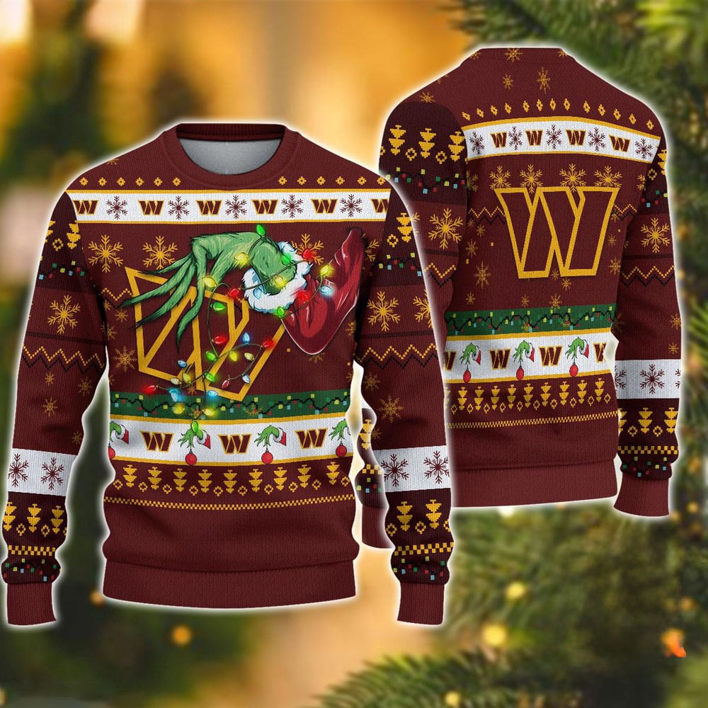 Washington Commanders Special Grinch's Hand Football Christmas Ugly Sweater