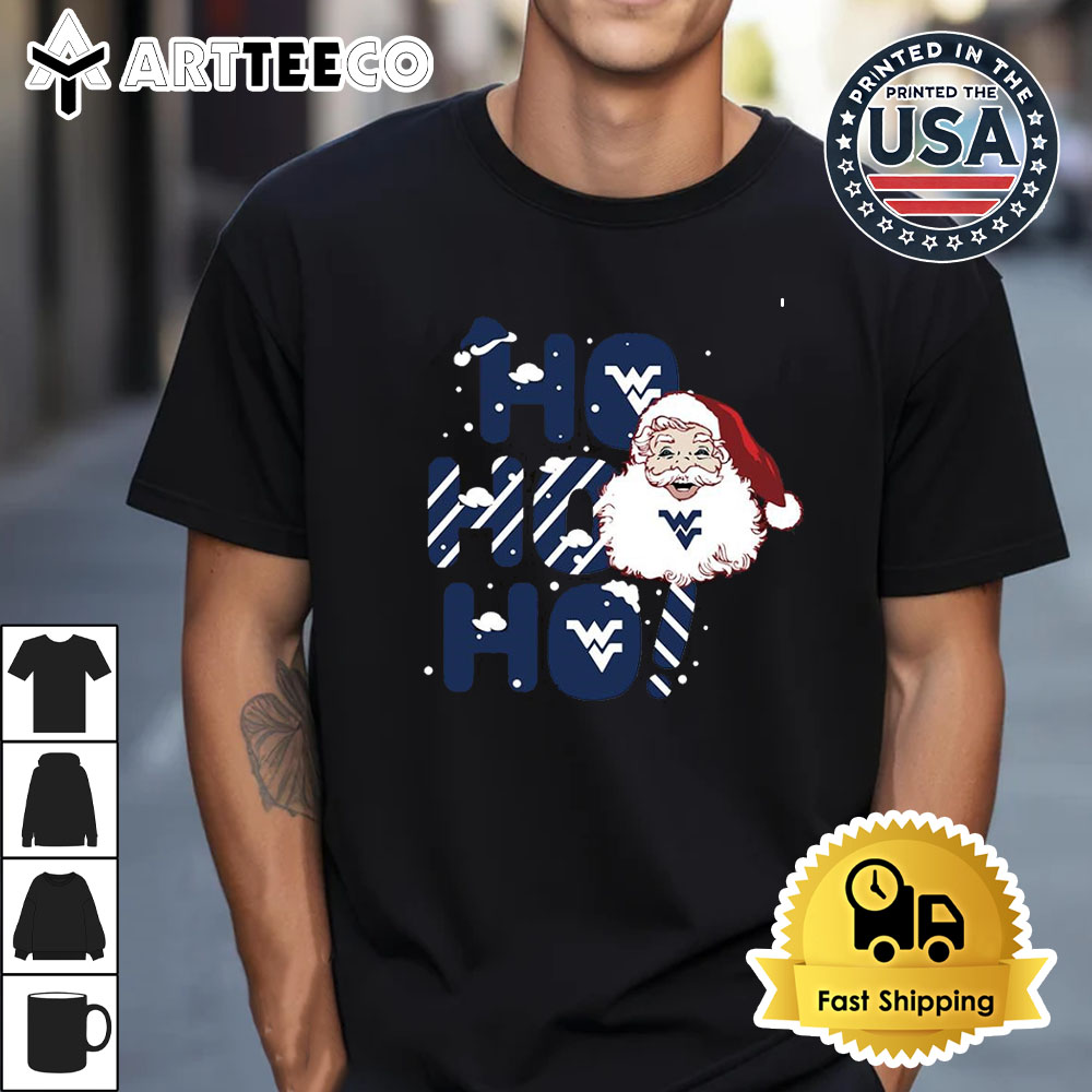 West Virginia Mountaineers Ho Ho Ho Santa Claus Christmas Retro T Shirt 1