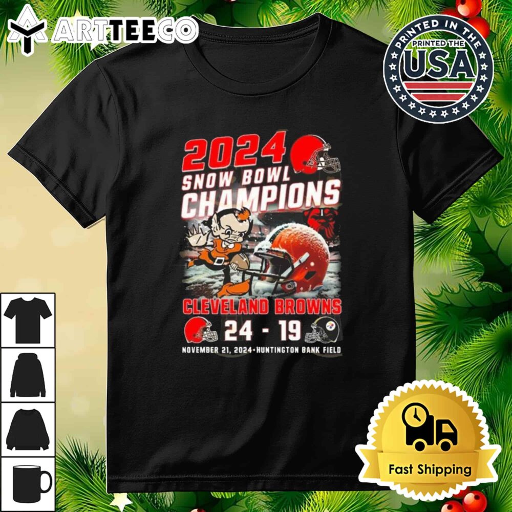 2024 Snow Bowl Champions Cleveland Browns 24 19 Pittsburgh November 21 2024 Retro T Shirt 3