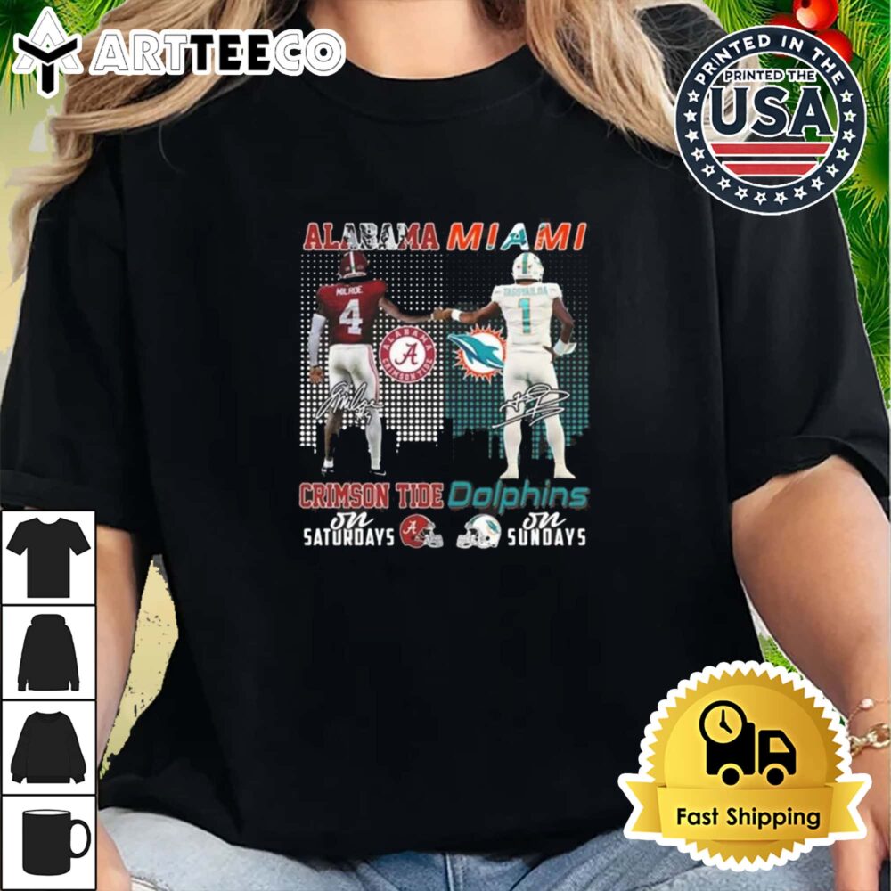 Alabama Crimson Tide x Miami Dolphins Signatures 2024 Retro T Shirt 2