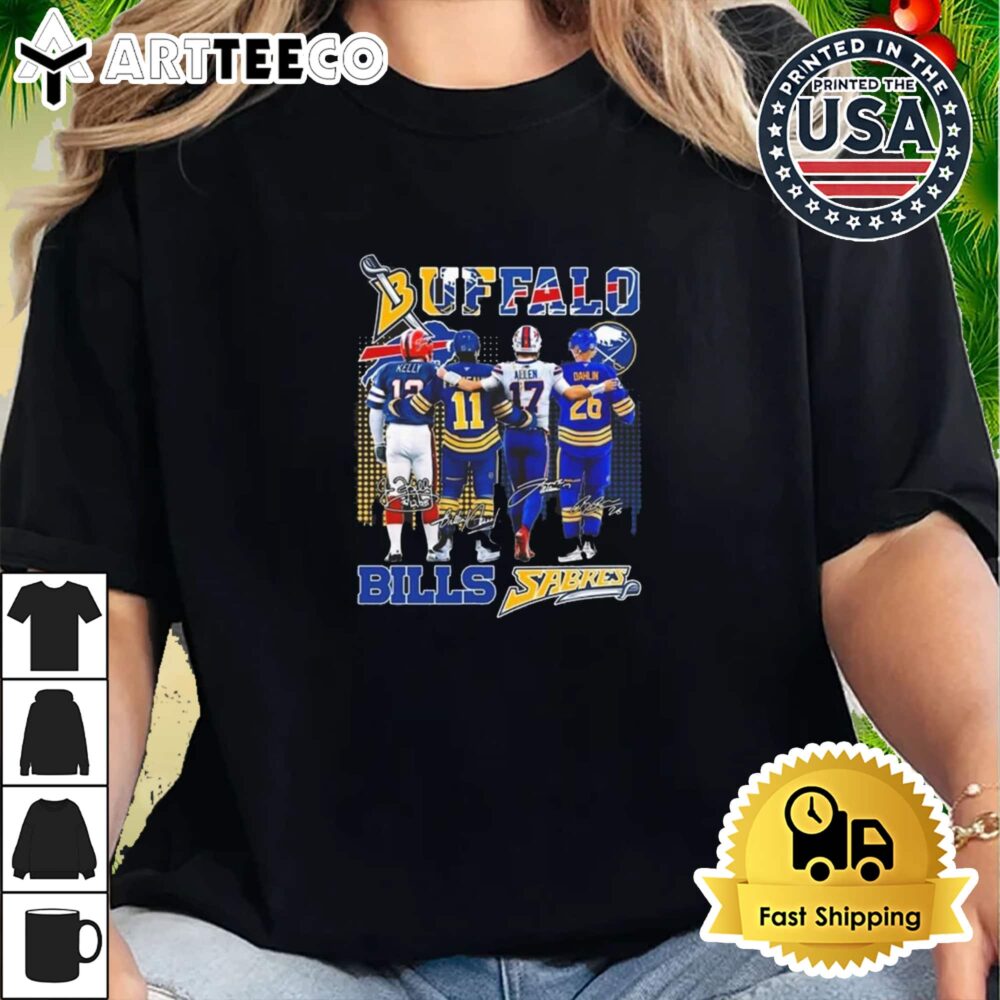 Buffalo Bills x Buffalo Sabres Kelly Perreault Allen Dahlin Signatures 2024 Retro T Shirt 2