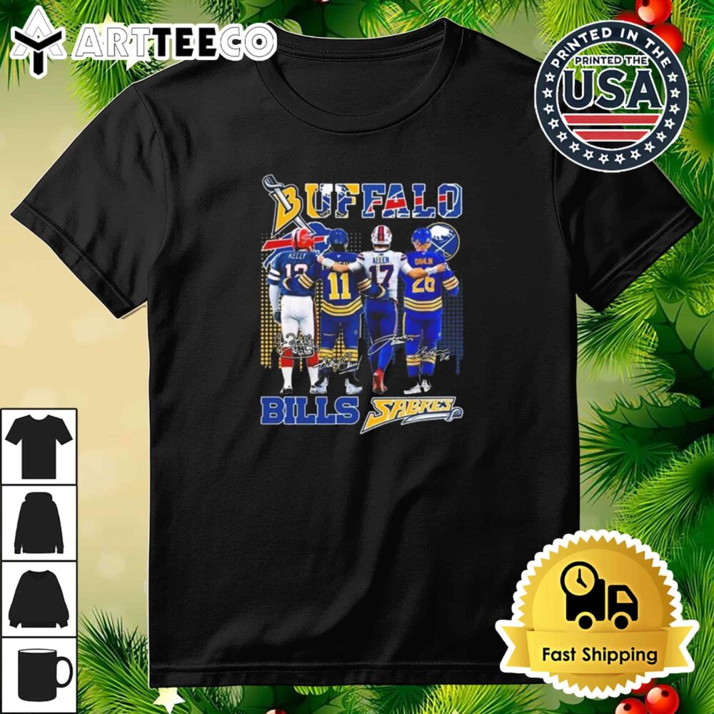 Buffalo Bills x Buffalo Sabres Kelly Perreault Allen Dahlin Signatures 2024 Retro T Shirt 3