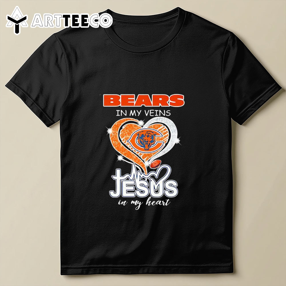 Chicago Bears In My Veins Jesus In My Heart Diamond T Shirt