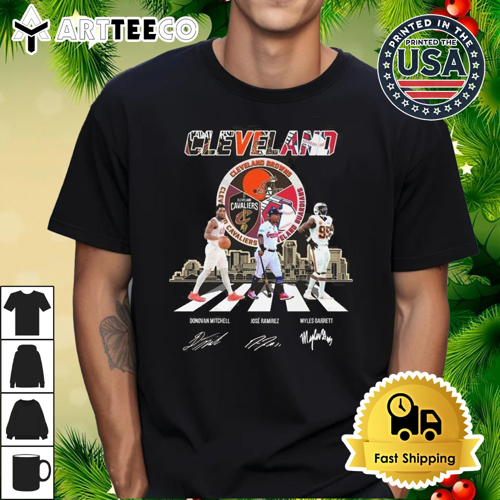 Cleveland Browns x Cleveland Guardians x Cleveland Cavaliers Walking Signatures 2024 T Shirt 1