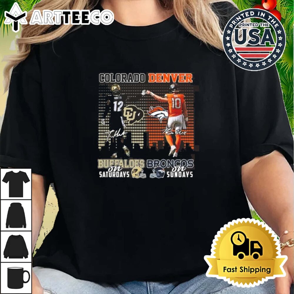 Colorado Buffaloes x Denver Broncos Signatures 2024 Retro T Shirt 2