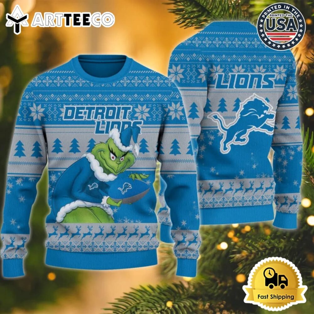 Detroit Lions Grinch Ugly Christmas Sweater