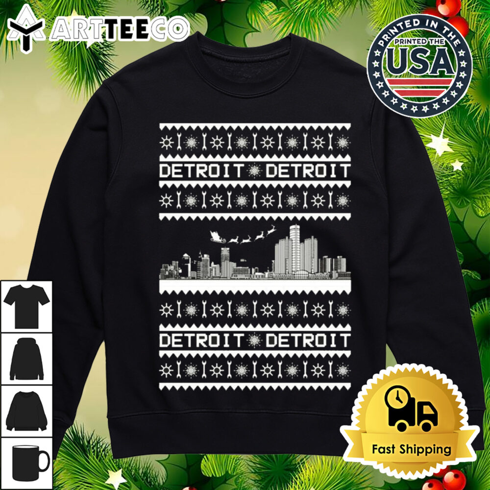 Detroit Skyline Christmas Shirt 4