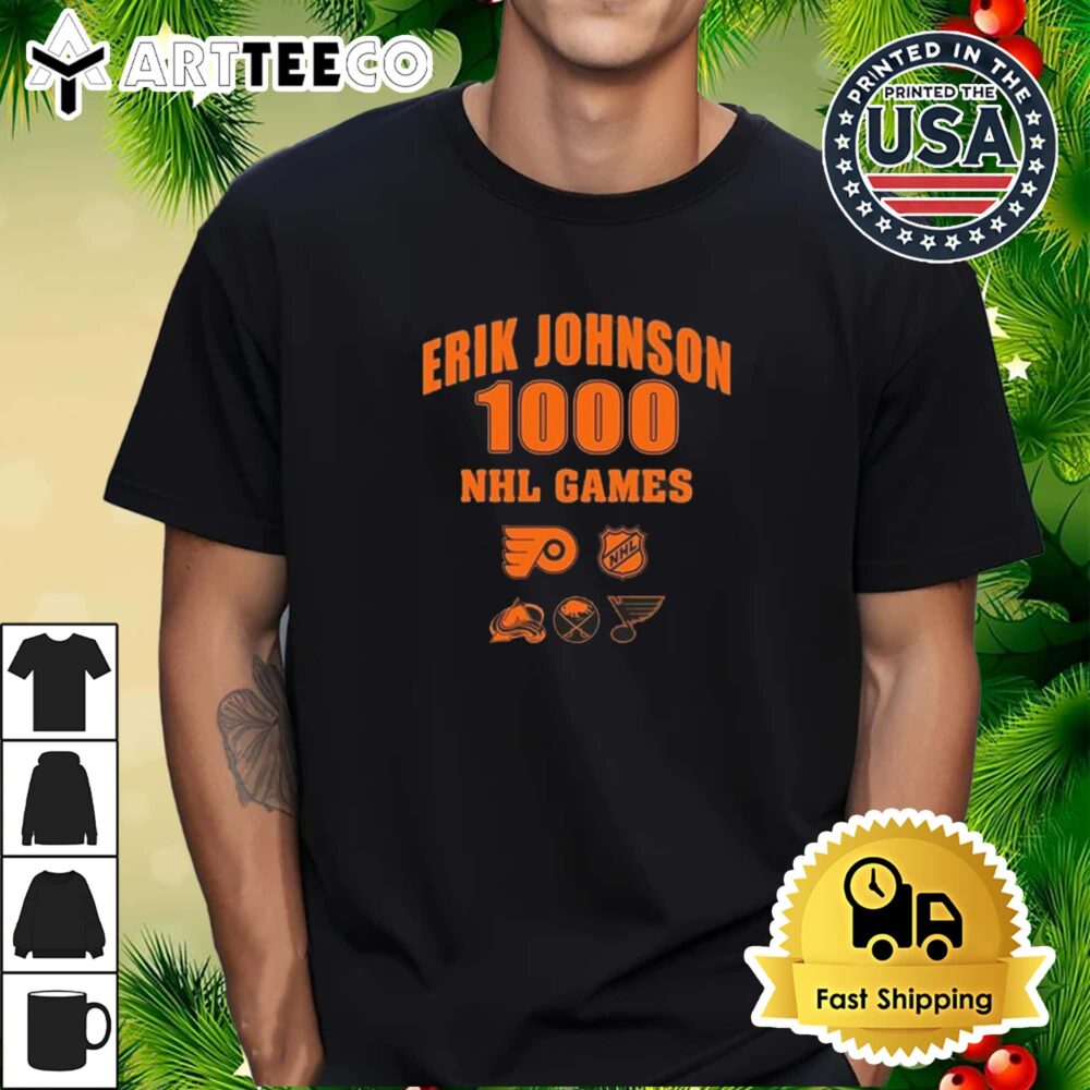 Erik Johnson 1000 Games Philadelphia Flyers Retro T Shirt 1