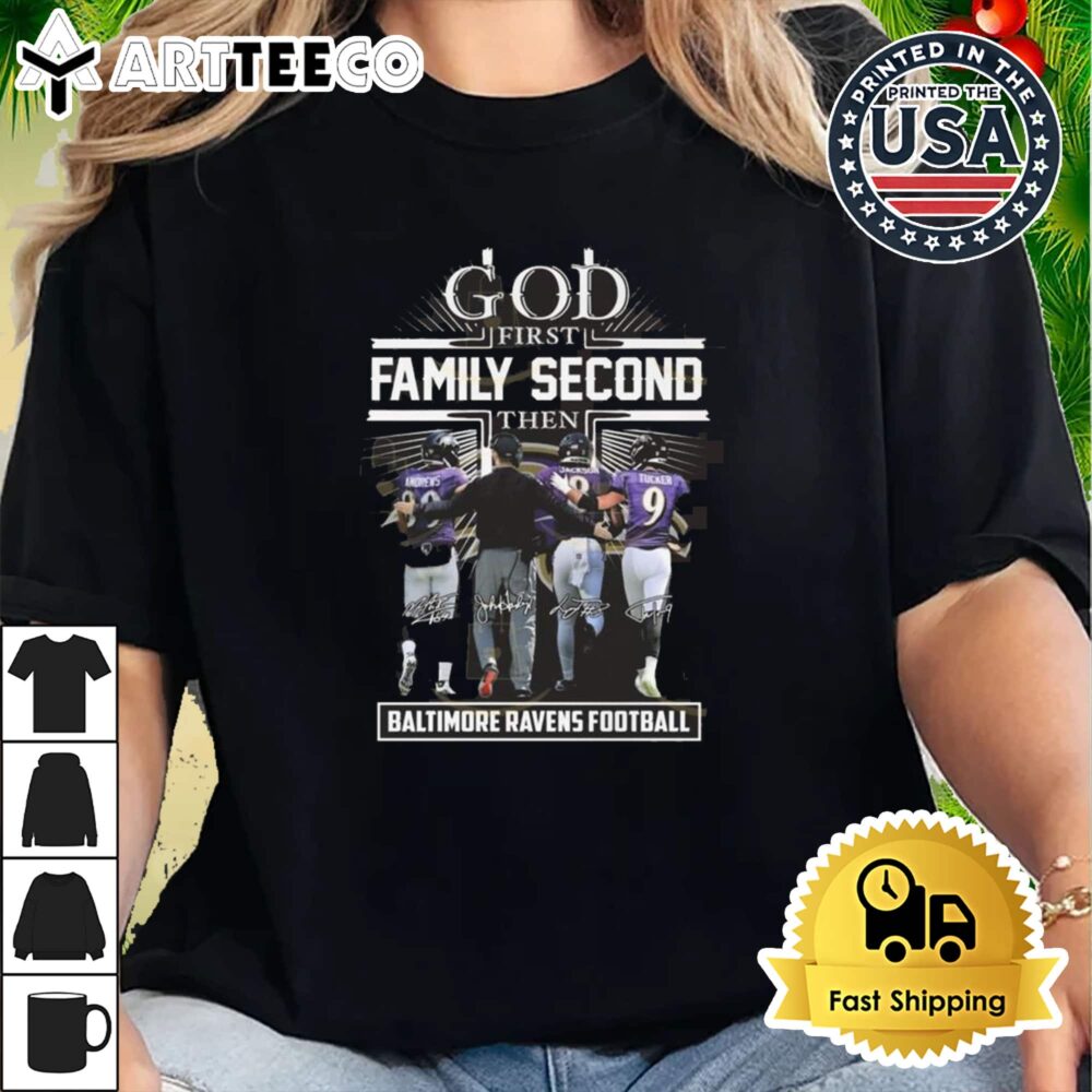 God First Family Second The Baltimore Ravens Football Signatures 2024 Retro T Shirt 2