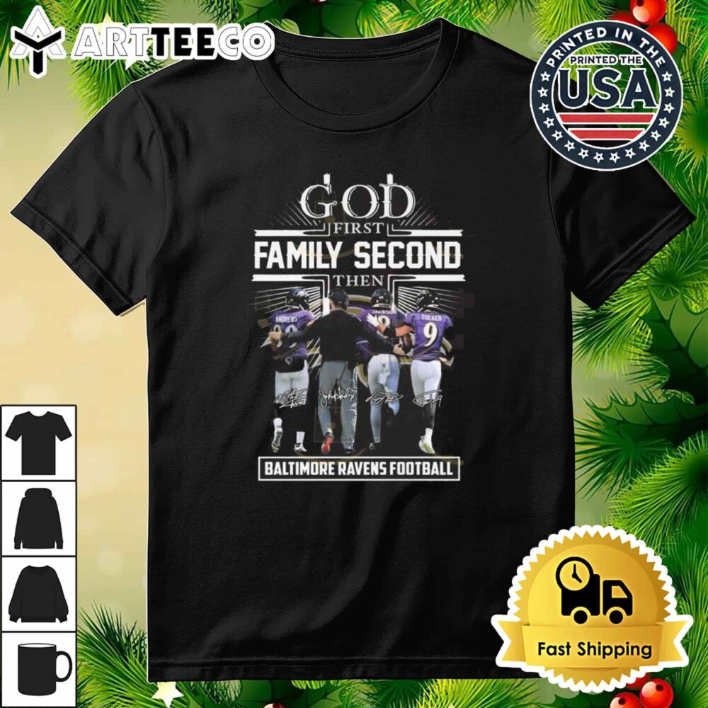 God First Family Second The Baltimore Ravens Football Signatures 2024 Retro T Shirt 3