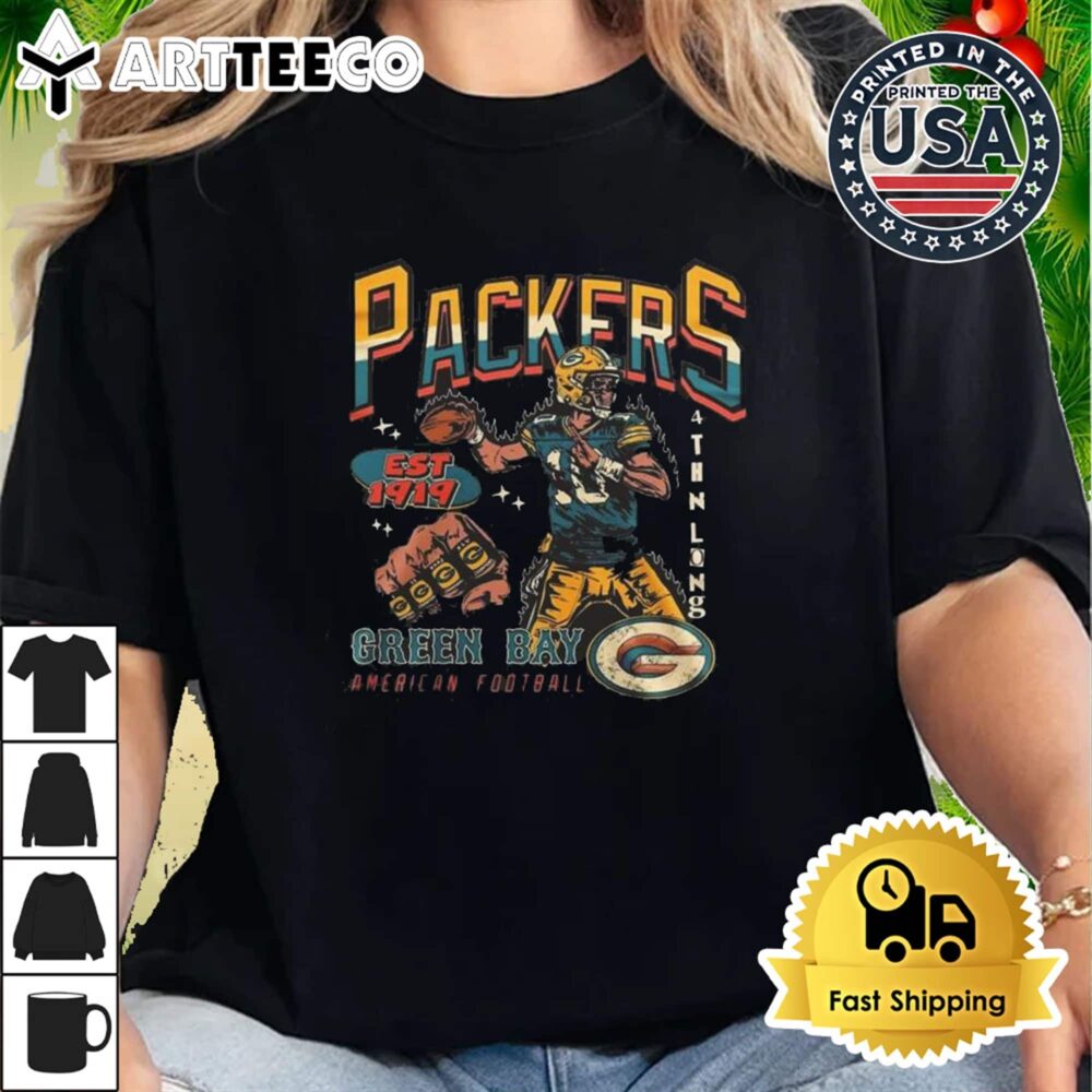 Green Bay Packers American Football Graphic 4th N Long Est 1919 T Shirt 2