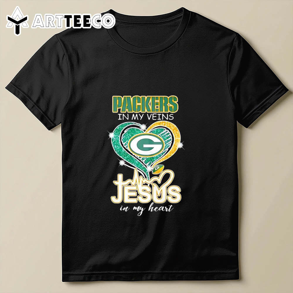 Green Bay Packers In My Veins Jesus In My Heart Diamond T Shirt