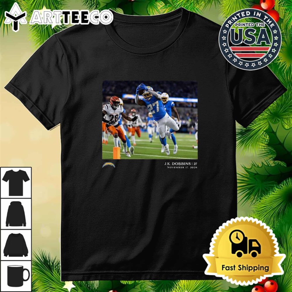 JK Dobbins Los Angeles Chargers NFL Flash Features Week 11 T Shirt 3