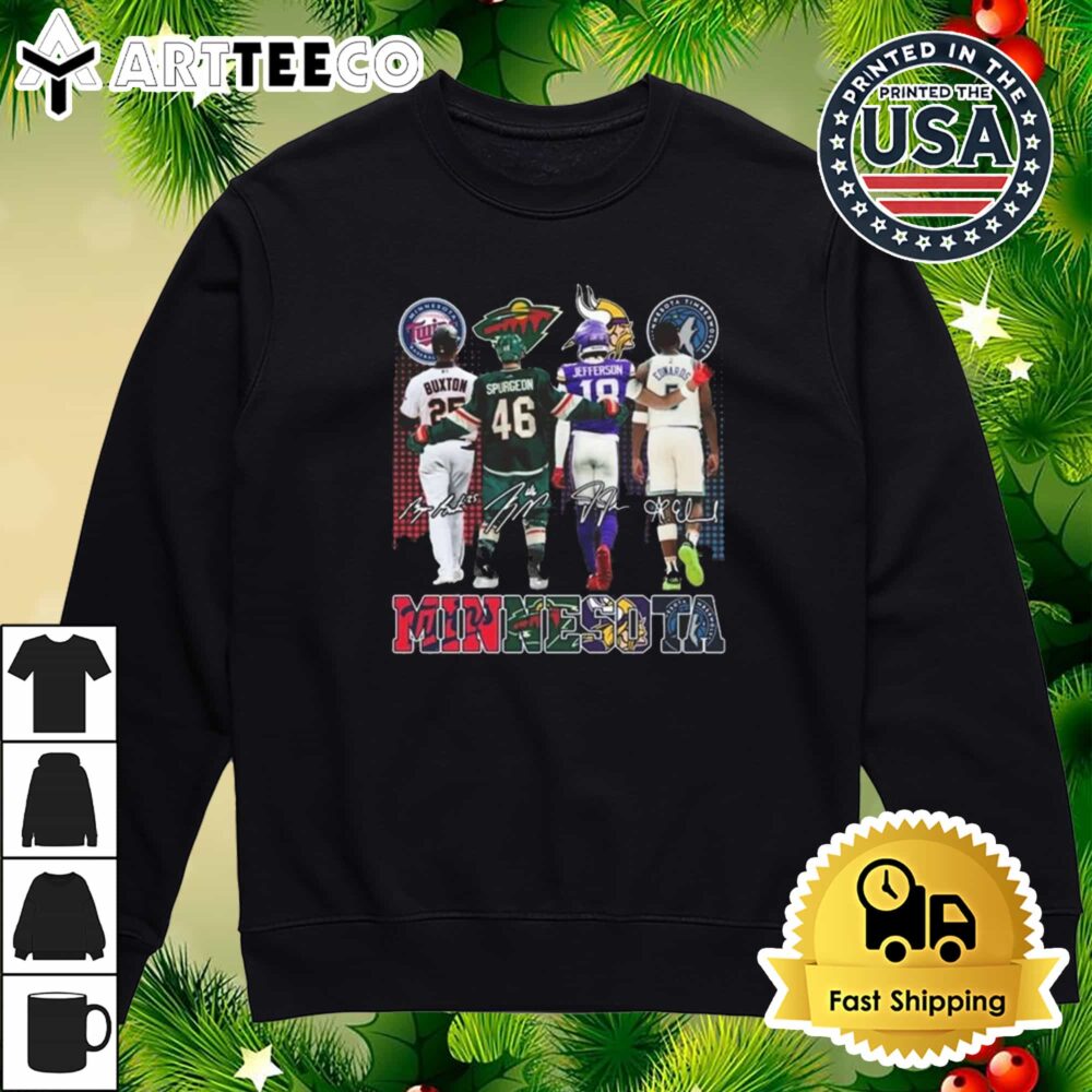 Minnesota Twins x Minnesota Wild x Minnesota Vikings x Minnesota Timberwolves Signatures Retro T Shirt 4