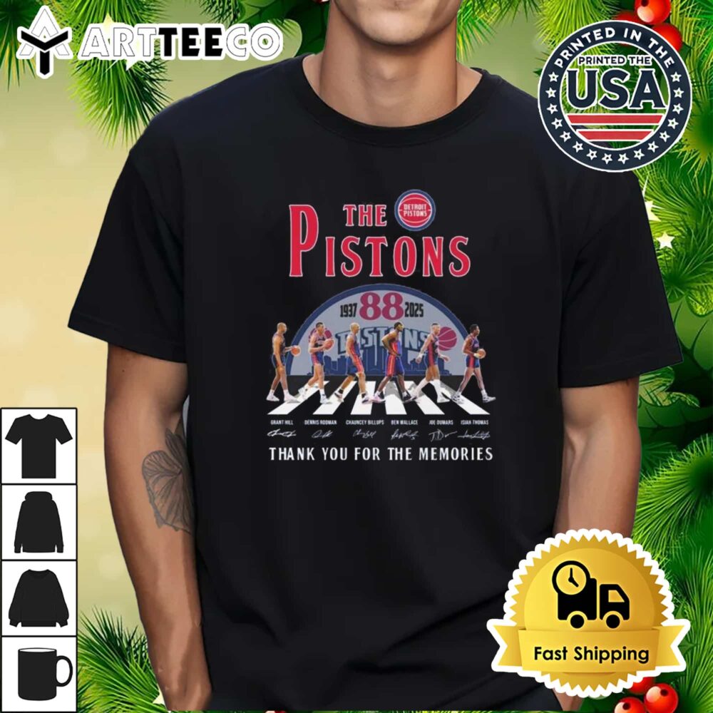 NBA Detroit Pistons 88th 1937 2025 Thank You For The Memories Walking Signatures Retro T Shirt 1