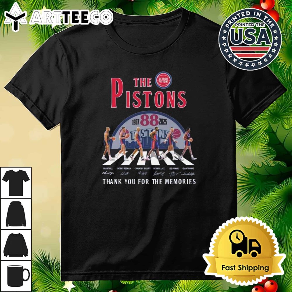 NBA Detroit Pistons 88th 1937 2025 Thank You For The Memories Walking Signatures Retro T Shirt 3