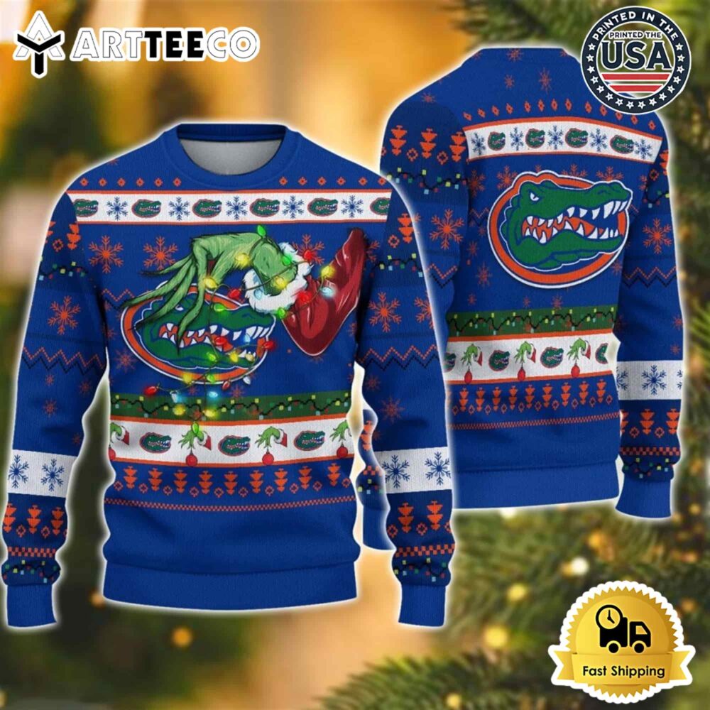 NCAA Florida Gators Grinch Hand Ugly Christmas Sweater NCAA Football Gifts