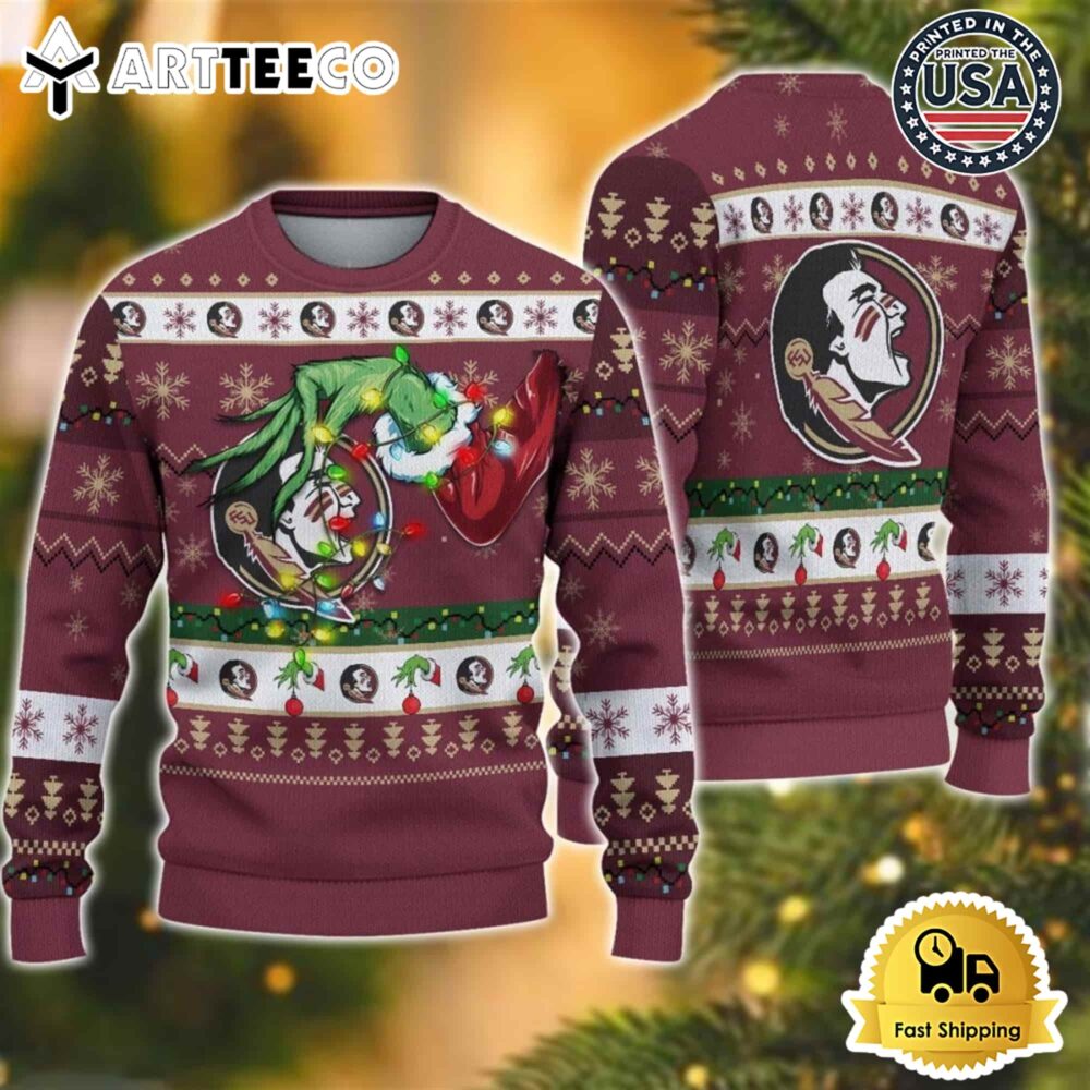 NCAA Florida State Seminoles Grinch Hand Ugly Christmas Sweater NCAA Football Gifts