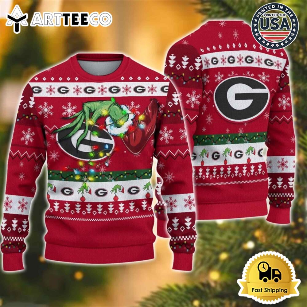 NCAA Georgia Bulldogs Grinch Hand Ugly Christmas Sweater NCAA Football Gifts