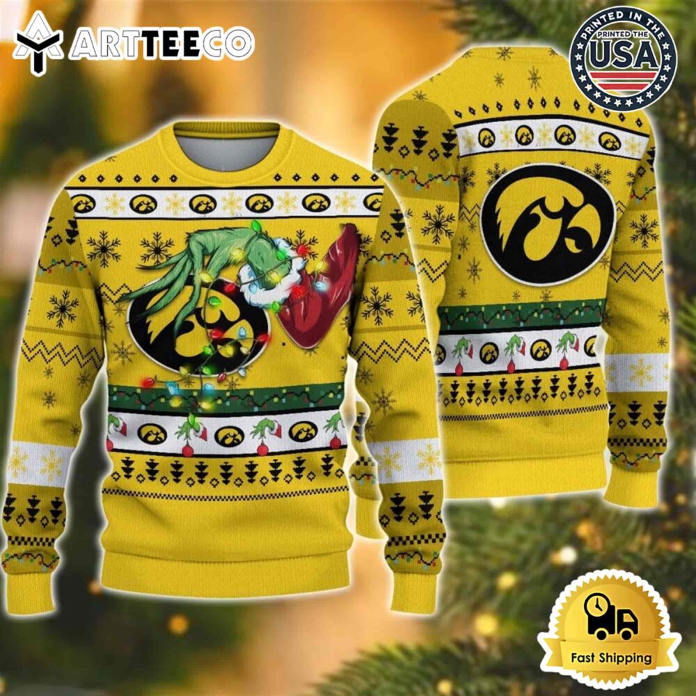 NCAA Iowa Hawkeyes Grinch Hand Ugly Christmas Sweater NCAA Football Gifts