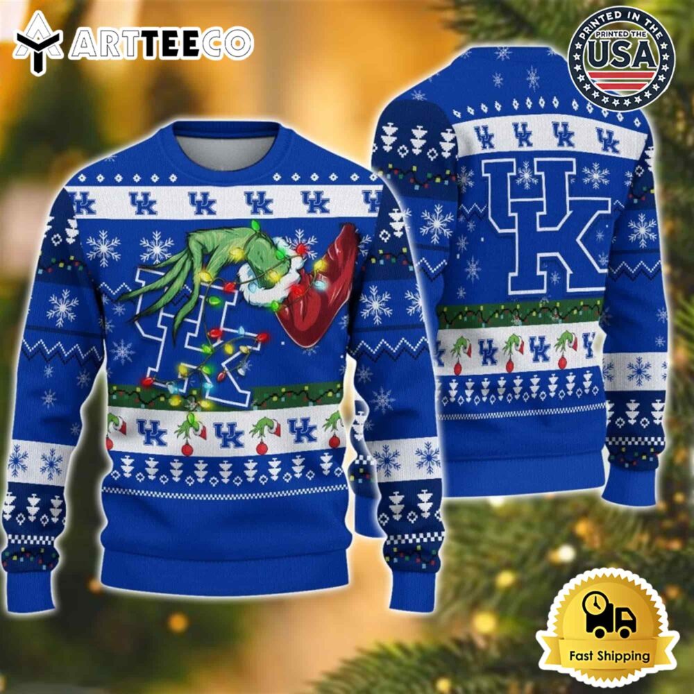 NCAA Kentucky Wildcats Grinch Hand Ugly Christmas Sweater NCAA Football Gifts