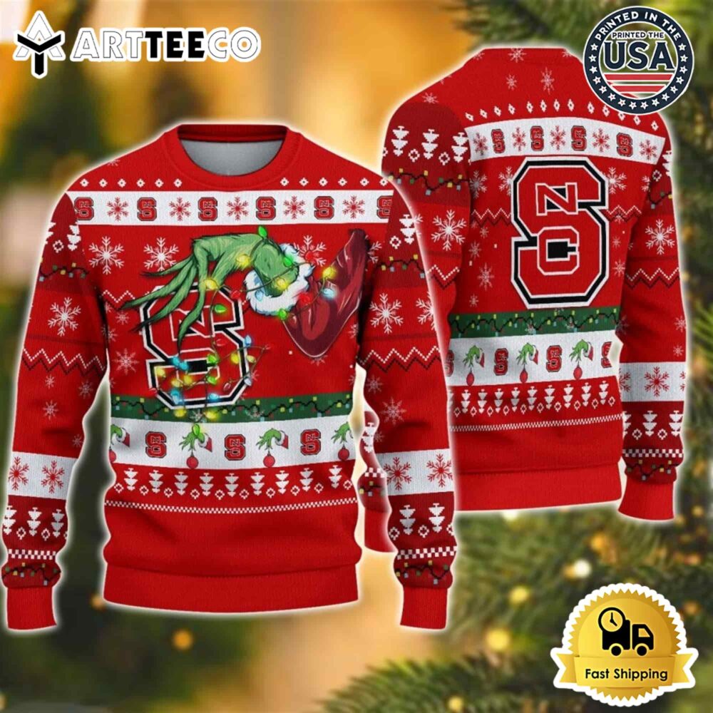 NCAA NC State Wolfpack Grinch Hand Ugly Christmas Sweater NCAA Football Gifts