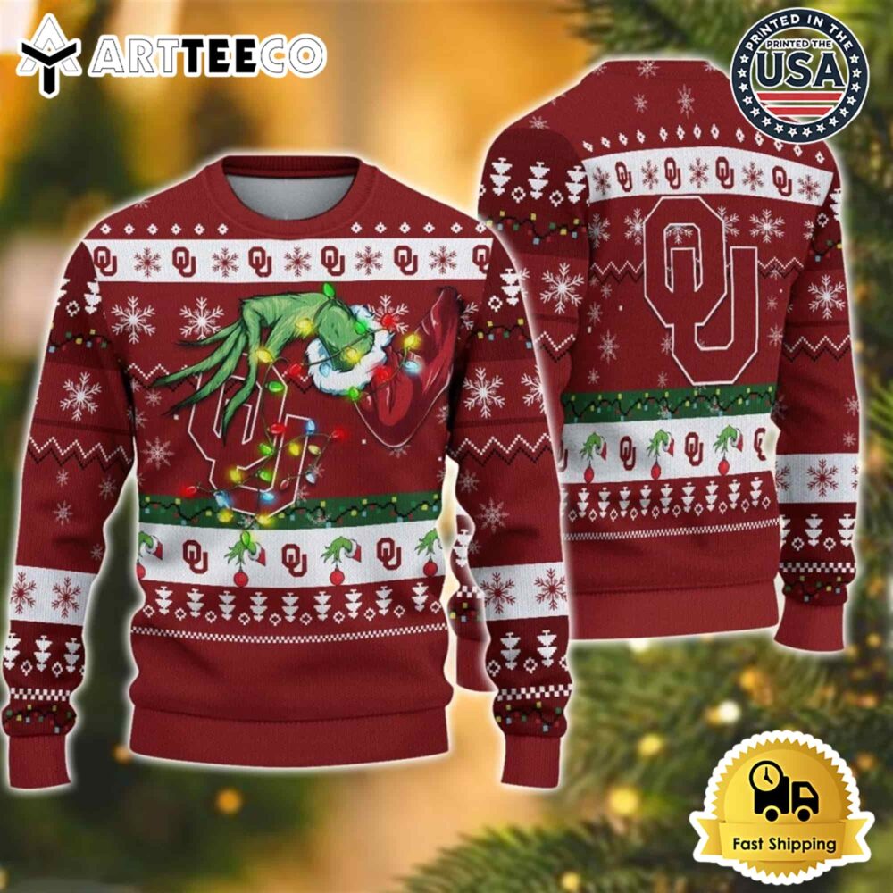 NCAA Oklahoma Sooners Grinch Hand Ugly Christmas Sweater NCAA Football Gifts