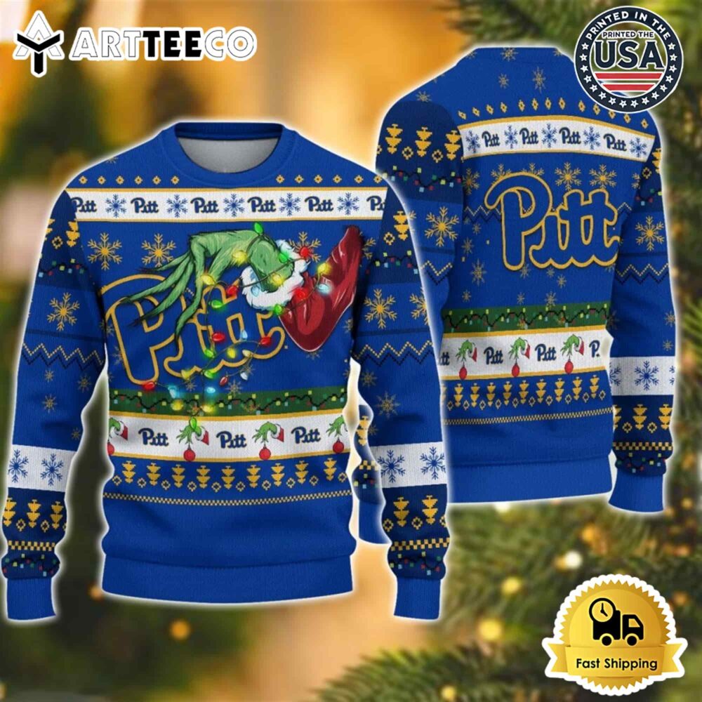 NCAA Pittsburgh Panthers Grinch Hand Ugly Christmas Sweater NCAA Football Gifts