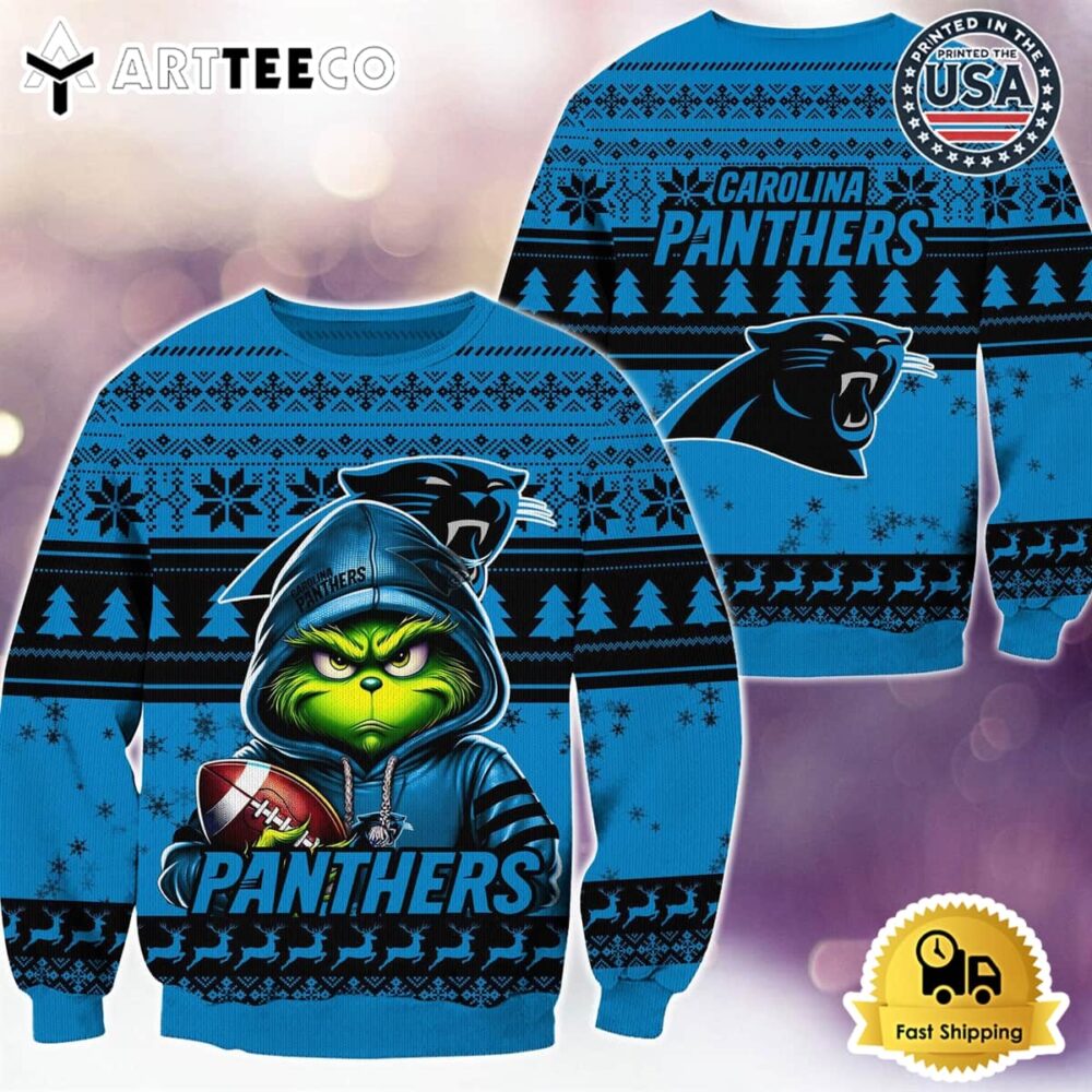 NFL Carolina Panthers Christmas x Grinch Ugly Christmas Sweater