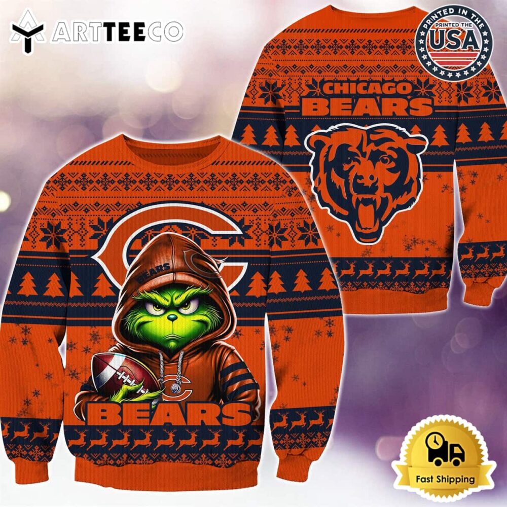 NFL Chicago Bears Christmas x Grinch Ugly Christmas Sweater