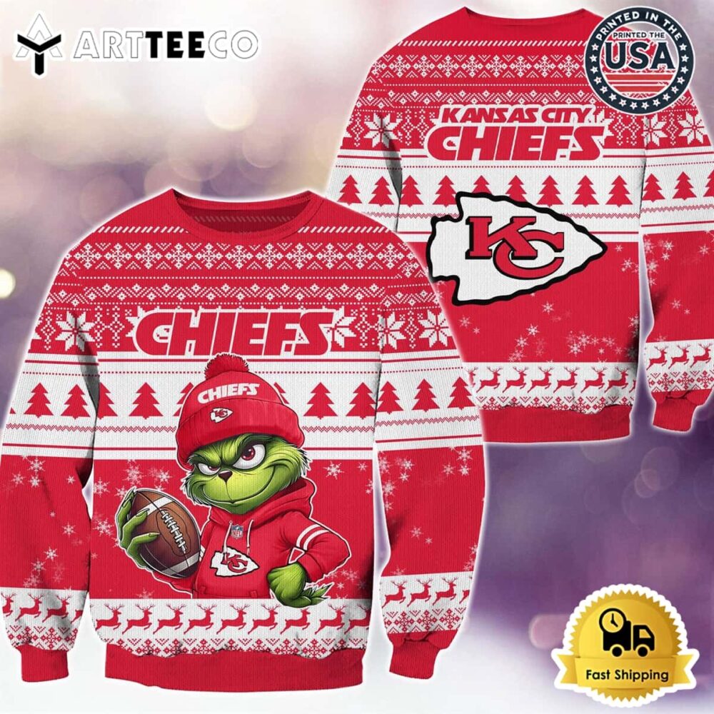 NFL Kansas City Chiefs Grinch Football Limited Edition Ugly Christmas Sweater