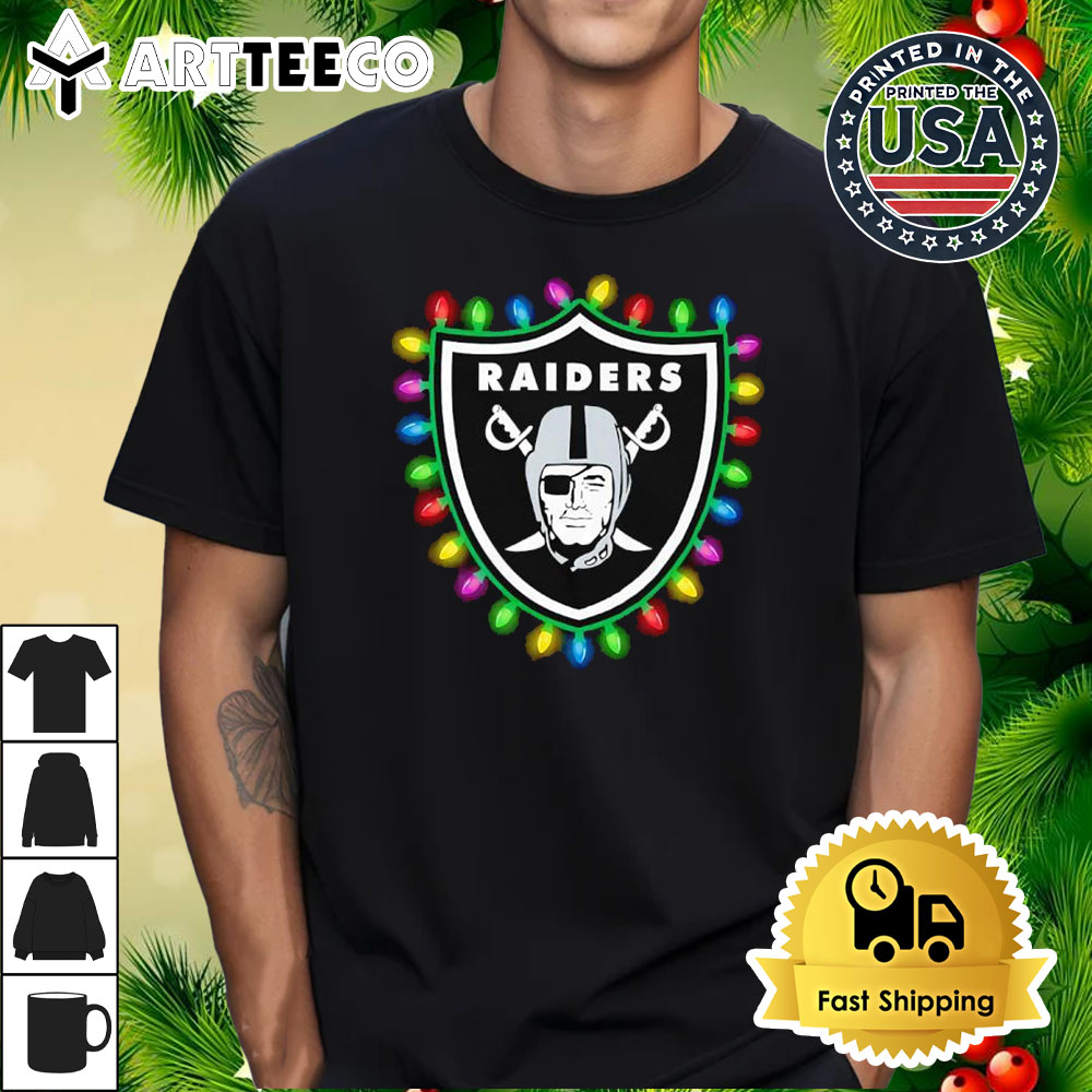 NFL Merry Christmas Las Vegas Raiders Lights 2024 Logo T Shirt 1