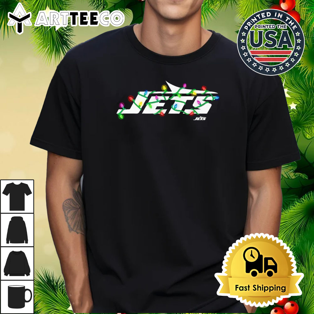 NFL Merry Christmas New York Jets Lights 2024 Logo T Shirt 1