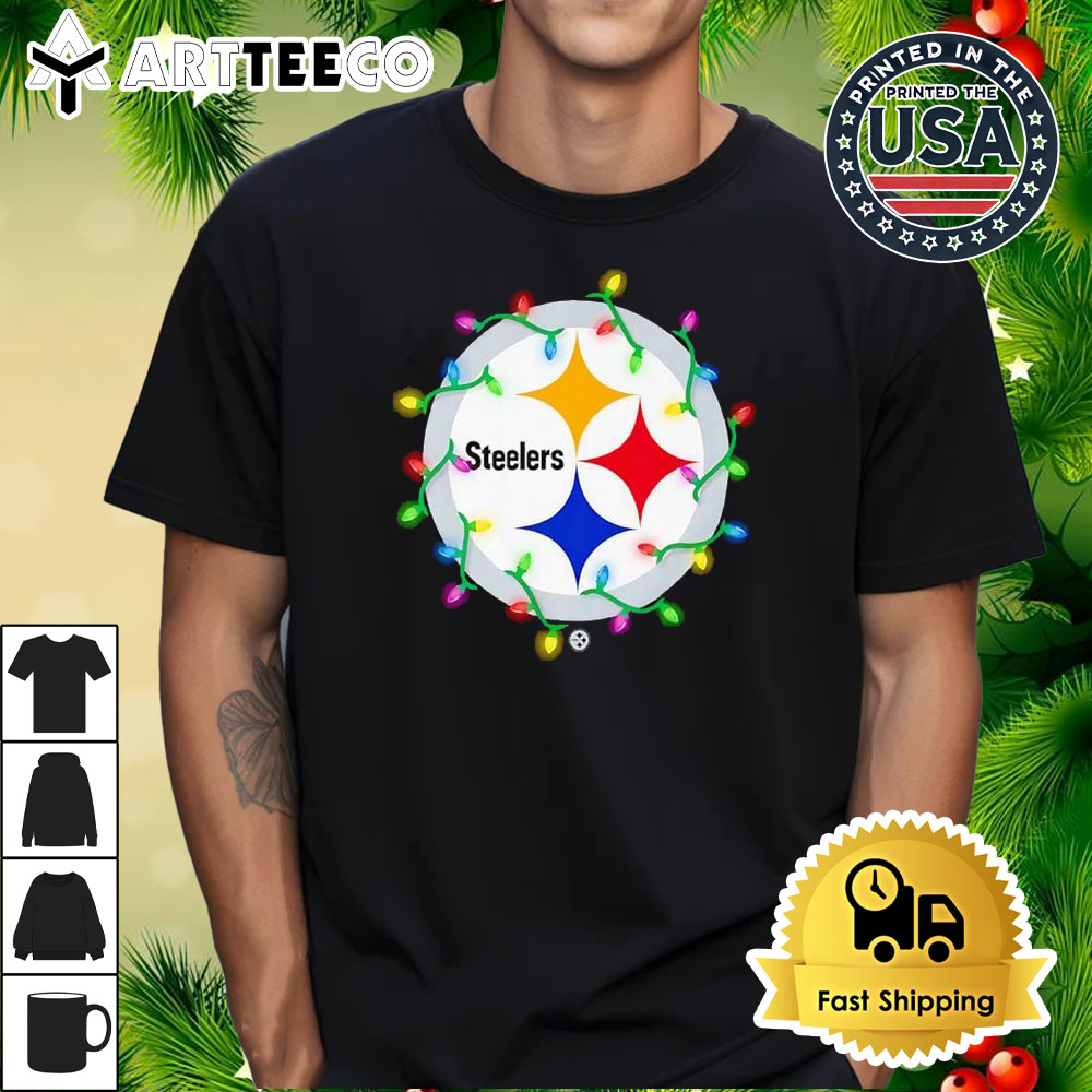 NFL Merry Christmas Pittsburgh Steelers Lights 2024 Logo T Shirt 1