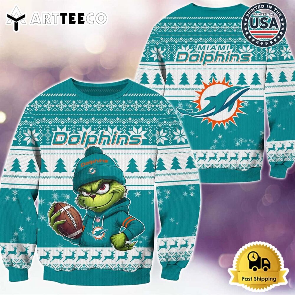 NFL Miami Dolphins Grinch Football Limited Edition Ugly Christmas Sweater