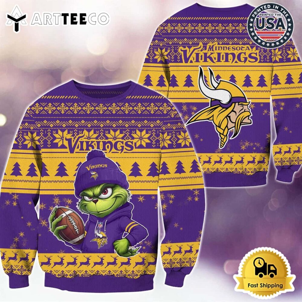 NFL Minnesota Vikings Grinch Football Limited Edition Ugly Christmas Sweater