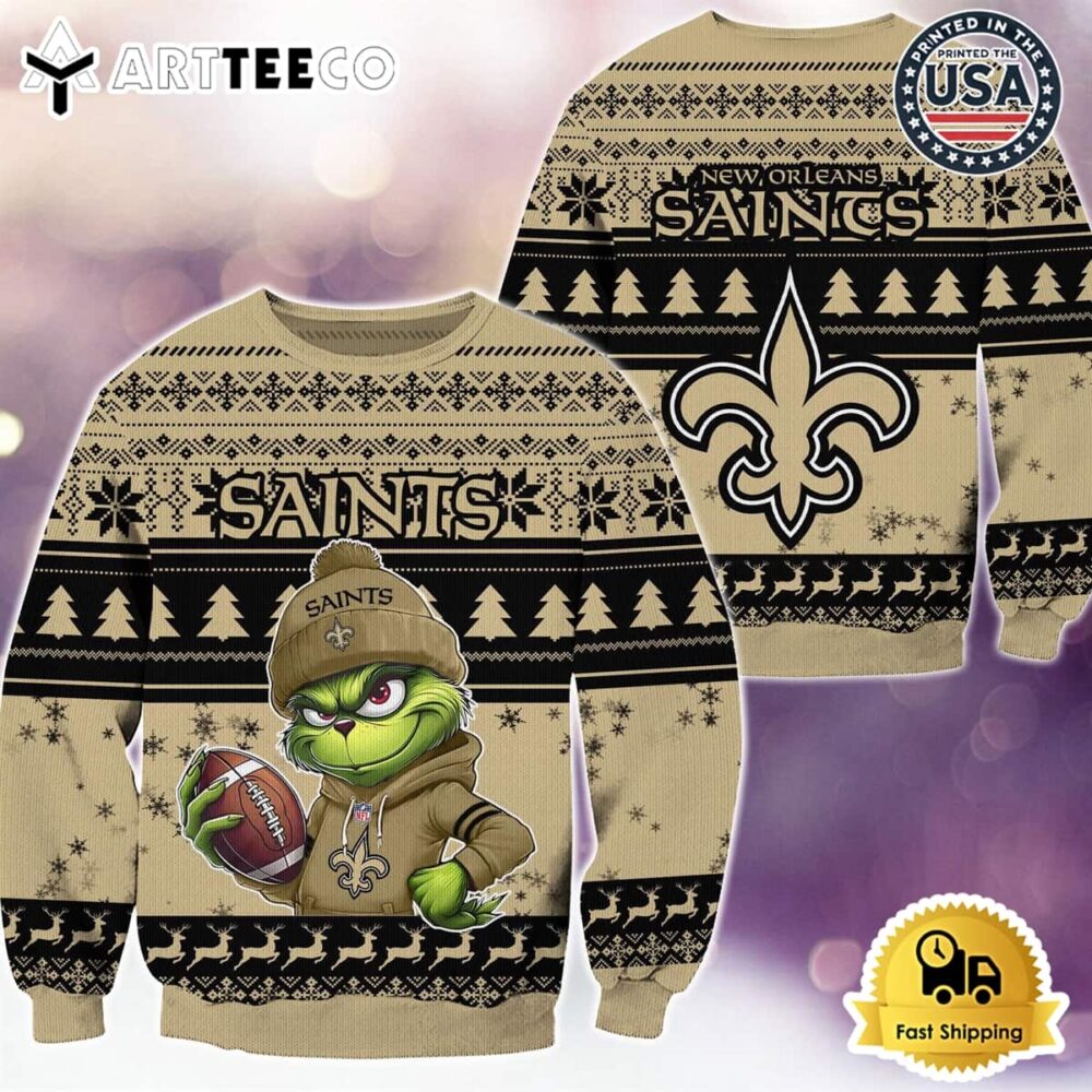 NFL New Orleans Saints Grinch Football Limited Edition Ugly Christmas Sweater