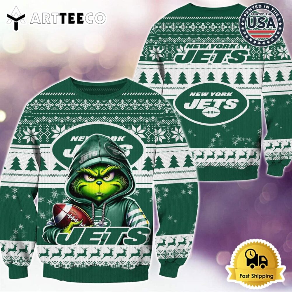 NFL New York Jets Christmas x Grinch Ugly Christmas Sweater